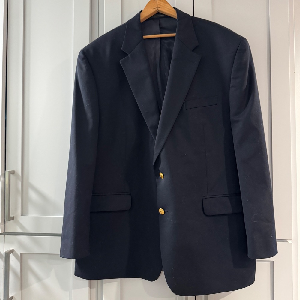 Lauren‎ Ralph Lauren Mens Navy Blue 100% Wool Gold Button Blazer Sport Coat 48R